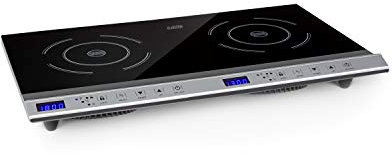 Klarstein Cucinata Cocina de inducción - 2 zonas de cocción, Rendimiento total de 3.100 W, 10 niveles de 200-1.300 W, 60-240 °C, Superficie de vidrio, Panel de control táctil, Pantalla LED, Negro
