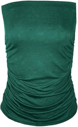 R&N FASHIONS Womens Bandeau Vest Top Strapless Boob Tube Bra Off Shoulder Sleeveless Elastic Fit Viscose Fabric Comfortable Layering Summer Wear (Bottle Green, 8-10)