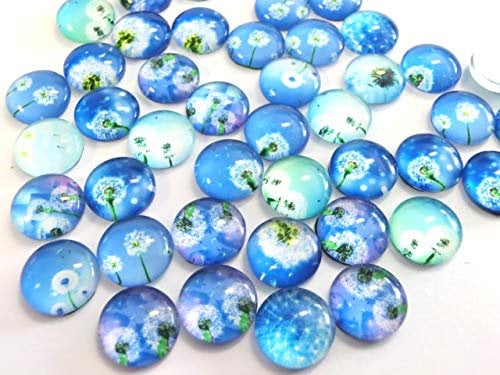 50 Glas Cabochons 12mm Motiv Pusteblume Löwenzahn 12x4mm Glascabochons rund flach (Pusteblume #104)