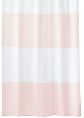 mDesign Duschvorhang mit breiten Streifen – waschbarer Vorhang für Dusche und Badewanne – Badezimmervorhang aus 100% gewebtem Polyester – hellpink/weiß