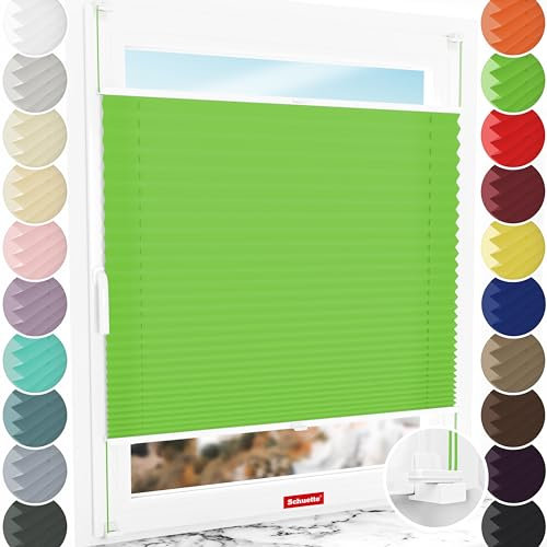 Schuette® Plissee ohne Bohren ● Premium Kollektion: Green Meadow (Grün) ● 80x200cm (Breite x Höhe) ● Suprafix Faltrollo X Klemmfix Rollo ● Blitzschnelle Montage inkl. Video