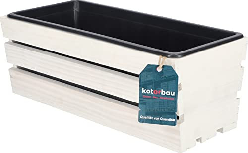 KOTARBAU® Fioriera in Legno Bianco con Inserto in plastica, 40 x 18 x 15 cm