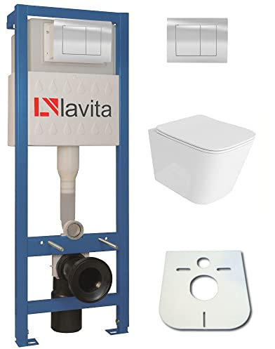 Domino Lavita Vorwandelement inkl. Drückerplatte + Wand WC PRIME ohne Spülrand + WC-Sitz mit Soft-Close-Absenkautomatik (Drückerplatte QS) Toilette Komplett Sett WC