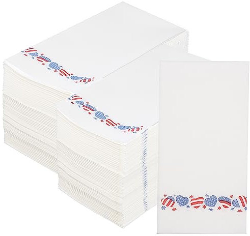 USA Einweg-Servietten – Einweg-Papierhandtücher mit dekorativen US-Flagge Sterne, Streifen rot, weiß und blau Design oder 4. Juli BBQ – Singular Signature Airlaid Papierhandtücher (50 Stück - Patriot)