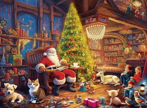 Christmas Jigsaw Puzzles for Adults 500 Piece Santa Claus Kids & Pets 20.5 x 15 Inch Xmas Puzzles for Adults 500 Pieces Christmas Puzzles for Adults