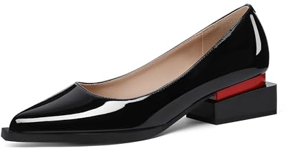 LingxiaUne Black Patent Leather Shoes for Women Fashion Forward Elegant Dressy Womens Pumps and Loafers with Low Chunky Heel and Sleek Pointed Toe Design Fashion Forward Size 9