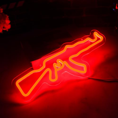 AK47 Gun Neon Sign USB Powered for Room Decor, Neon Wall Sign Dimmable LED Neon Light Sign for Game Room Bar Sports Studio Gun Shop Man Cave Wall Decoration Birthday Gift 16.8 * 6.4 Inches