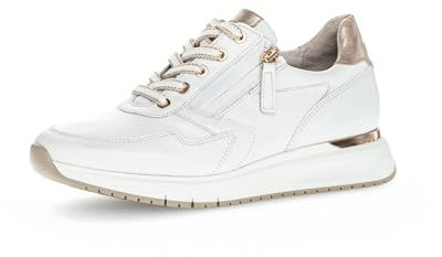 Gabor Damen Low-Top Sneaker, Frauen Halbschuhe,Wechselfußbett,Komfortable Mehrweite (H),Freizeitschuhe,schnürer,Weiss/Platino,42.5 EU / 8.5 UK