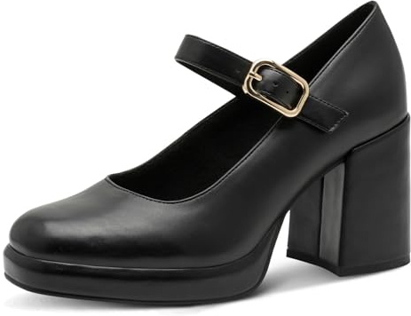 MARCO TOZZI Damen Pumps mit Riemen Elegant mit Blockabsatz, Schwarz (Black), 37 EU