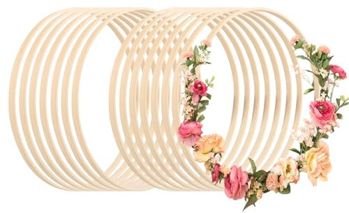 CYEER 20 Stück Holzringe Zum Basteln 25CM, Holzringe Makramee, Holzreifen zum Basteln, Blumenkranz Deko, Holzring Bambus für Hochzeit Kranz Decor und DIY Handwerk