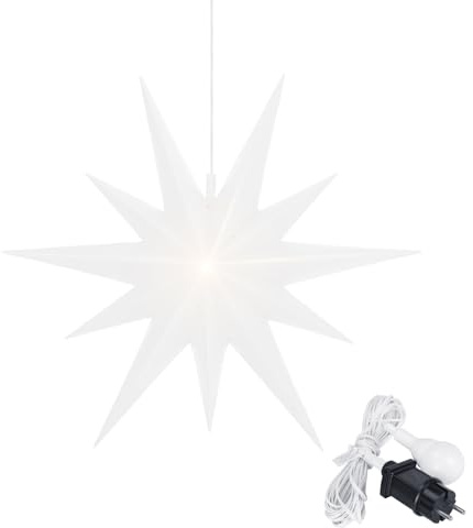 OVILUM Leuchtstern 2D mit LED Beleuchtung | weiß | |Ø 57 cm| 2D Stern | wetterfest | Garten Deko, Wohnzimmer, Weihnachtsdeko | Weihnachtsstern | mit Timer | 7,5m Zuleitung