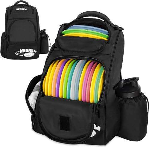 NEGREW Discgolftasche, robuster Discgolf-Rucksack für 25+ Scheiben, leichte Frisbee-Golftasche mit mehreren Taschen, Discgolf-Zubehör (Disc nicht im Lieferumfang enthalten) (schwarz)