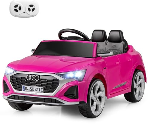 COSTWAY 12V Electric Kids Ride on Car, Licensed Audi Toy Vehicle with Remote Control, LED Headlight, Music, Battery Powered Ride on Gift for Boys Girls (Pink)