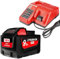 Powtree Batterie de rechange 18 V 9000 mAh pour Milwaukee + chargeur 4 A, compatible avec Milwaukee M18, M12, M12-18C, MIL-M18-CH01, 48-59-1812, etc.