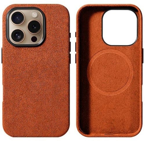 Alcantara Case for iPhone 16/16 Plus/16 Pro/16 Pro Max, Handmade Luxurious Soft Touch Cover [Compatible with MagSafe] Anti-Slip & Durable, Stain-Resistant,Orange,16 Pro