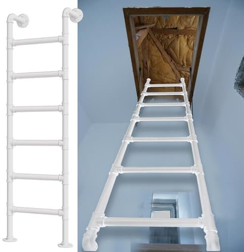 Basement Egress Window Ladder Kit - 4ft 5ft 6ft 7ft 8ft Wall Mounted Metal Step Ladder for Home High Bed Loft Climbing Ladders, Industrial Iron Pipe Fire Escape Ladders(125cm/49in)