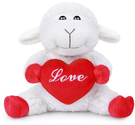 lilizzhoumax Liebe Schaf Plüschtier 5zoll sitzen Simuliertes Tier Kawaii Schaf Kuscheltier Realistische Plüsch Spielzeug für Tiere Romantische Geschenke zum pelziges Ostern Gedenktag Rot