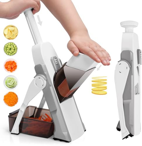 Myiosus Safe Mandoline Slicer - 4-in-1 Adjustable Vegetable Slicer Onion Chopper Potato Chip Cutter, Vegetable Slicer Mandolin Food Slicers with 4 Cutting Modes to Slice, Julienne, Dice, Strip, Grey