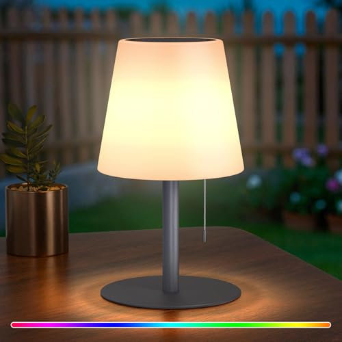 uuffoo Solar Tischlampe Outdoor 2-in-1 Solarladung & USB Aufladung dimmbar RGB 7 Farben Tischleuchte Kabellos IP44 aufladbar Solarlampen für Terrasse Camping Garten (Grau)