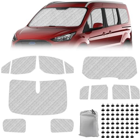Opaltool Thermomatte Fahrerhaus Innen für 2012-2022 Ford Tourneo Connect, 12-teiliges LWB UV- & Wasserschutz Sonnenschutz Frontscheibe Innen für Wohnmobil Privatsphäre & Temperaturkontrolle