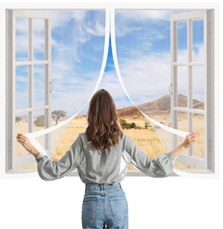 Mosquitera para Ventanas con Marco de Aluminio 80 x 120 cm sin Taladrar Mosquitera con Imán de Ancho Recortable Cierre Automático Antimosquitos para Todo Tipo de Ventanas, Blanco