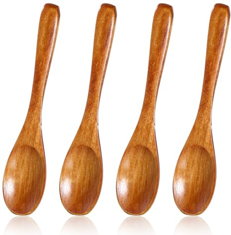 Apojgitn Set med 4 små handgjorda träskedar för salt, honung, te, bamburedskap, små träskedar för burkar, liten sked för att äta (12,7 cm, mörkbrun)