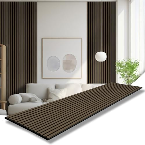AKK-STAR Akustikpaneele Holz 3Pack (6 Stück) 240x60cm 8,64m² Wandpaneele in Holzoptik für Schallschutz & Dekoration | 3D Wandpaneele für Wohnzimmer, Homeoffice | Zur Wandmontage (Rauch Eiche 5#)