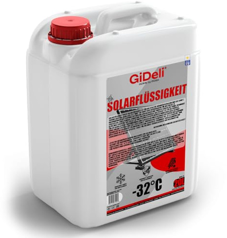 GiDeli Liquide solaire 20 l - Protection contre le gel - Mélange prêt à l'emploi jusqu'à -32 °C - Propylène glycol non toxique - Protection fiable contre la corrosion - Efficacité thermique maximale