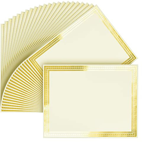 50 Stück Blank Award Urkundenblätter mit Goldfolien-Rand für Abschlussdiplome, Erfolgsauszeichnungen (21,6 x 27,9 cm)