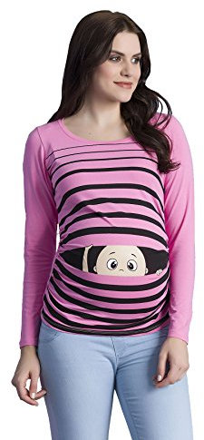 Vêtement de Maternité Humoristique T-Shirt Mignon à Motifs Cadeau pour Grossesse Femme Humour Tee Haut Vetement de Maternite à Manches Longues (Rose, X-Large)
