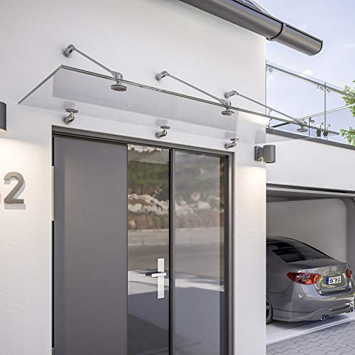 Schulte V2012-40-18 Glasline Davita 2.0 Vordach, 160 x 90 cm, 12 mm Verbundsicherheitsglas klar, Punkthalterungssystem aus Edelstahl, Echtglas-Vordach