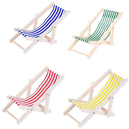 JZK 4X Mini Chaise de Plage en Bois pour Maison de poupées Accessoires de Meubles poupées de Pont Chaise de Plage pour Jardin extérieur intérieur Plage de Bord de mer