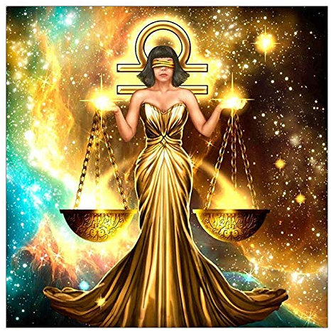 ABEUTY 5D Diamond Painting DIY Full Drill Strasssteine, Sternzeichen Freiheitsstatue Waage Gelbgold, Malen mit Diamanten, Kristall-Diamant-Kunst-Kits