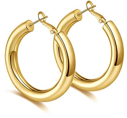Dicke Goldene Creolen Leichte Klobige Goldreifen für Frauen Hypoallergen Groß Hohlrohrohrring 25mm / 30mm / 40mm / 50mm