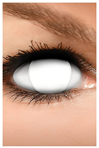 FUNZERA Lentes de contacto BLIND WHITE de color Halloween, lentilla de motivo blanco, 1 par, un solo uso sin receta
