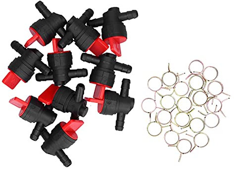10 Pezzi Valvola di Intercettazione del Carburante Rubinetto del Serbatoio del Carburante in Plastica Kit Tosaerba da Giardino 90 ° di Arresto 1/4 Rubinetto di Interruttore del Carburante