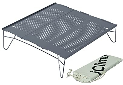 iClimb Mini Solo Folding Table Ultralight Compact for Backpacking Camping Hiking Beach Picnic (Gunmetal, L)