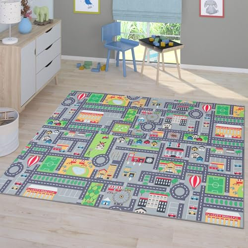 TT Home Kinderzimmerteppich Teppich Junge Mädchen Kinderteppich Baby rutschfest Straße, Farbe: Grau 4, Größe:80x150 cm