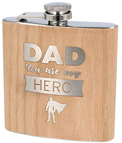 Spruchreif Premium-Qualität 100% Emotional, gravierter Edelstahl-Flachmann · Holzflasche · Alkoholflasche · Vatertagsgeschenk · Papa mein Held