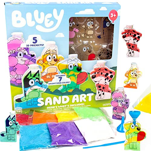 Bluey Create Your Own and Bingo Sand Art Kit, Includes 5 Sand Art Bottles & 7 Cool Sand Colors, Birthday Party Supplies, Figures, Toy Figures & Playsets, Toys & Games, Ages 3+