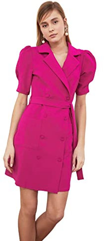 Trendyol Donna Regular Fit Mini Blazer vestibilità Regolare Abito Intrecciato, Fucsia, 70