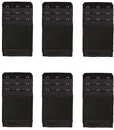 Yesmin Pack of 6 Bra Strap Extenders Extensions Elastic Extender Set 3 Hooks 1.9cm Spacing (Black)