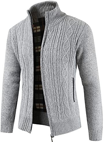 YAOHUOLE Mens Kintted Cardigans Thick Sweater Regular Fit Long Sleeve Warm Jumper Light Gray XL