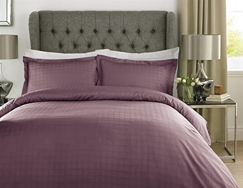 Roseley 100% Cotton Bed Set 400TC Natural Breathable Checked Duvet Cover Pillowcases Home Hotel Bedding Hypoallergenic [Super King, Grape]