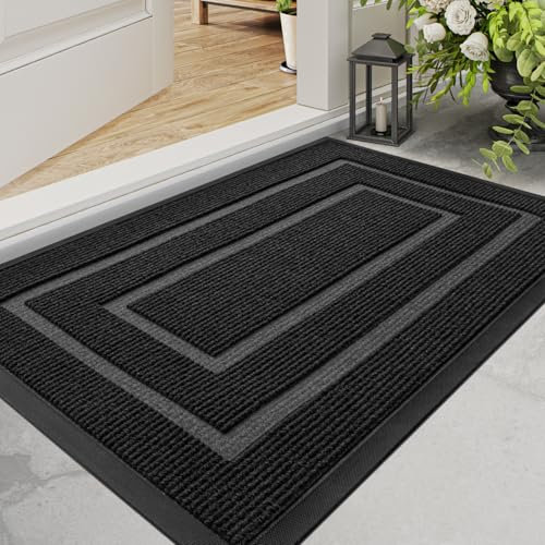 DEXI Fußmatte Außen 60 x 90 cm, rutschfest Fussmatte Waschbar Schmutzfangmatte für Haustür, Robuster Fußabtreter Eingangsteppich Wetterfest Türmatte für Eingang, Aussen und Innen, Rechtecken-schwarz