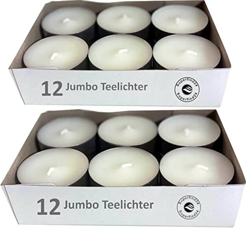Superfind24® 24 velas de té XXL Jumbo ideales para calefacción de emergencia (instrucciones para construirlas), para apagado, fragancia, sin fragancias, tiempo de combustión de 8 horas.