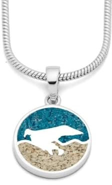 DUR BORKUM Anhänger mit Strandsand und Steinsand, Wellen und Meer, Sterling-Silber, Insel-Umriss