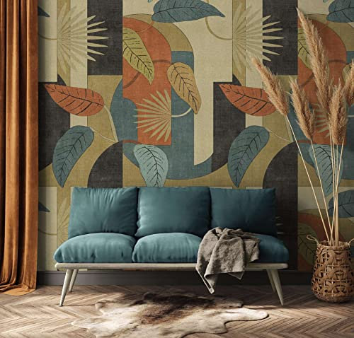 New Walls Vliestapete florales abstraktes Muster beige, türkis, orange Schlafzimmer, Wohnzimmer – 1,59 x 2,80 m