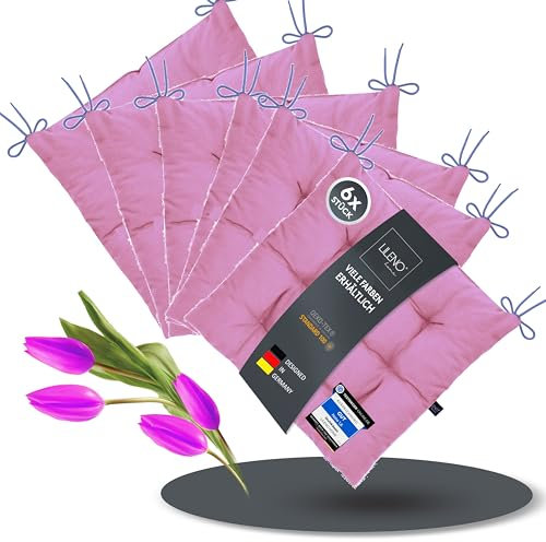 LILENO HOME 6er Set Stuhlkissen 22 Malve (40x40x6 cm) - Sitzkissen für Garten, Küche oder Esszimmer - UV-beständige Indoor u. Outdoor Stuhlauflage als Stuhl-Kissen (Linda FUM)