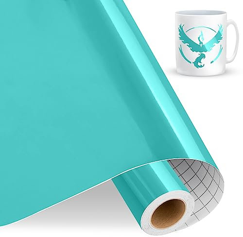 IModeur Vinylfolie Plotter Cyan, 30.5cm x 457.5 cm Glänzend Cyan Plotterfolie selbstklebend Vinyl, Plotterfolie Vinyl für Cricut, Silhouette Cameo, die meisten Schneidemaschine